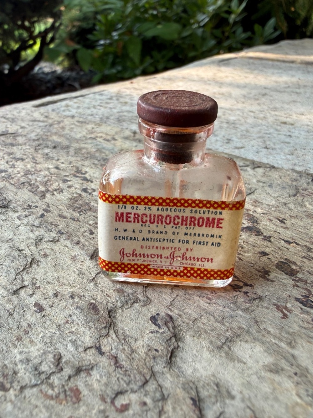 Vintage Mercurochrome Antiseptic Bottle w/ Glass Stopper Johnson & Johnson.